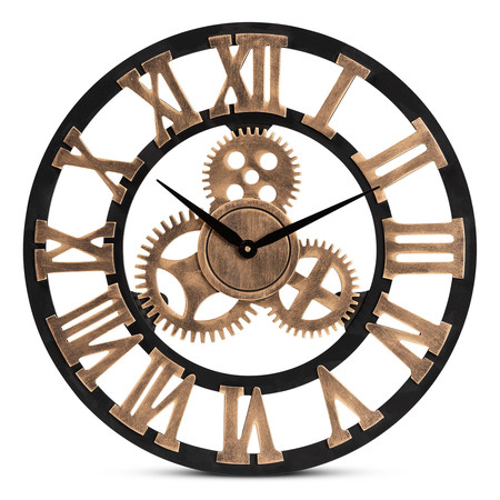 BAXTON STUDIO Randolph Black and Distressed Brown Finished Wood Wall Clock 172-11305